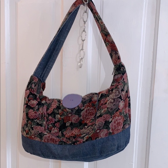 Hand Crafted Handbags - Floral Denim Shoulder Bag
